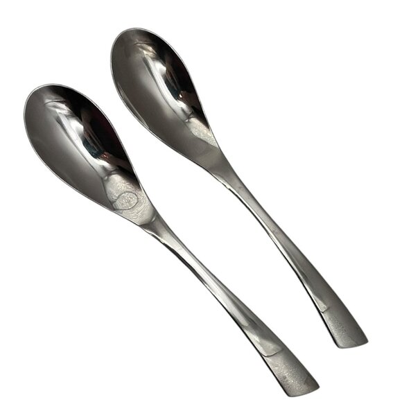 YAMAZAKI Alba‎ Stainless Flatware Lot of 2  Tea Spoons Plain Slanted Tip Handle - Picture 2 of 8